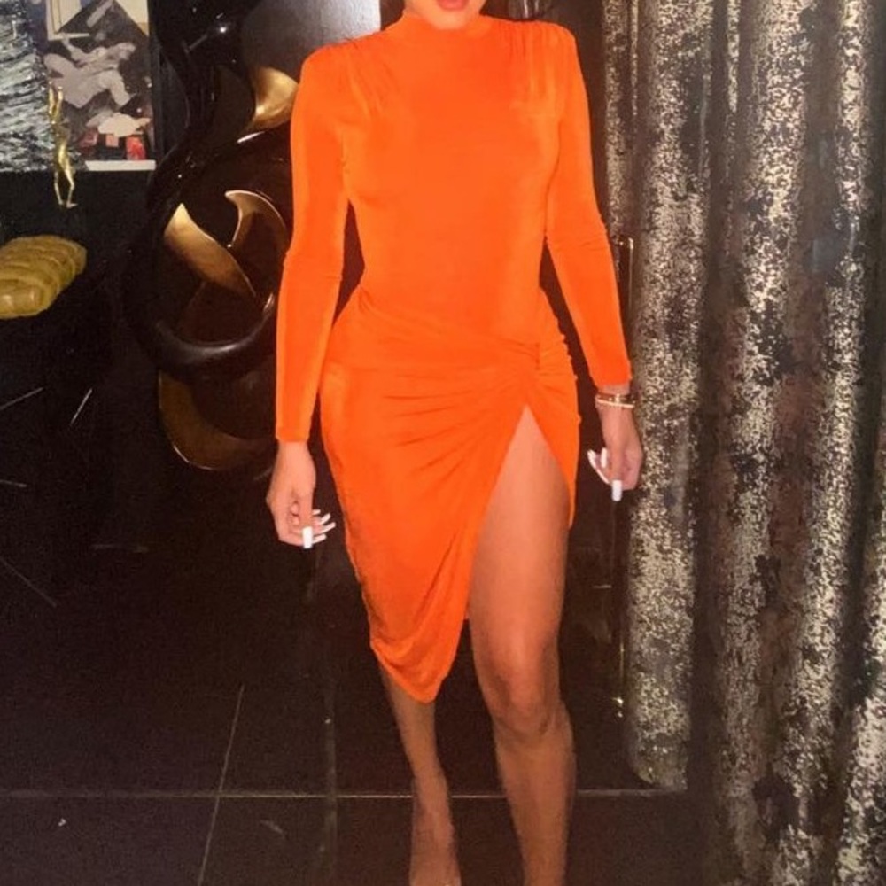 JLuxLabel Orange Namya Knotted Slit Sexy Skirt S - Picture 9 of 16